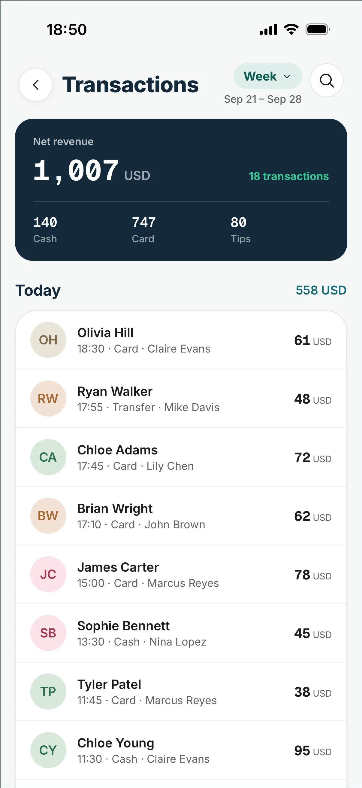 The DaySync app, Transactions: today’s checkouts